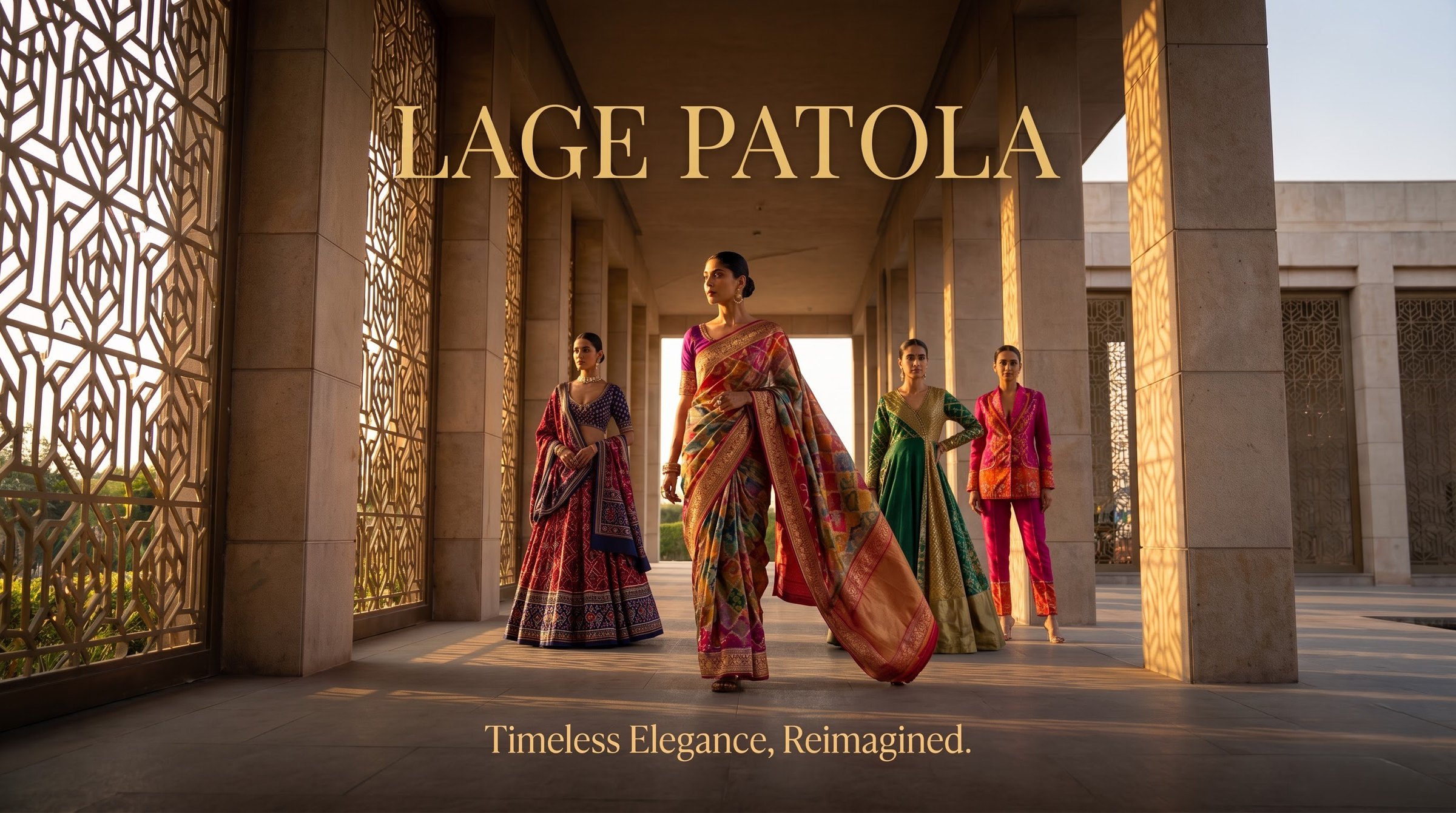 Lage Patola models in silk sarees and festive ensembles. Timeless elegance, reimagined.